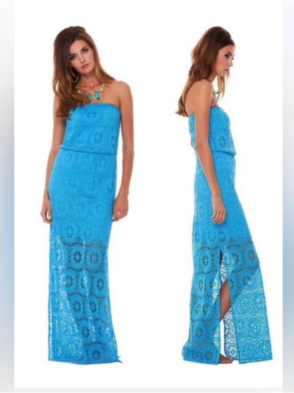 Lilly Pulitzer Strapless Crochet Lace Maxi Dress - Turquoise Blue